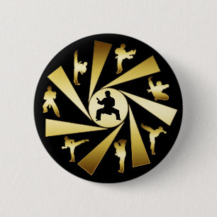BADGE ROND 5 CM OR ET ARTS MARTIAUX NOIRS