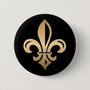 Badge Rond 5 Cm Or Fleur de Lis en noir