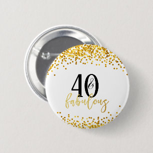 Badge Rond 5 Cm Or moderne 40 et bouton fabuleux de confettis
