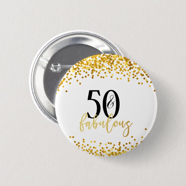 Badge Rond 5 Cm Or moderne 50 et bouton fabuleux de confettis (Devant & derrière)