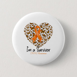 Badge Rond 5 Cm Orange Butterfly Heart Je suis un survivant Crps d