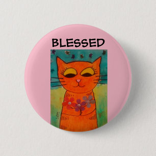 BADGE ROND 5 CM ORANGE CAT ART BÉNÉFICIÉ BOUTON