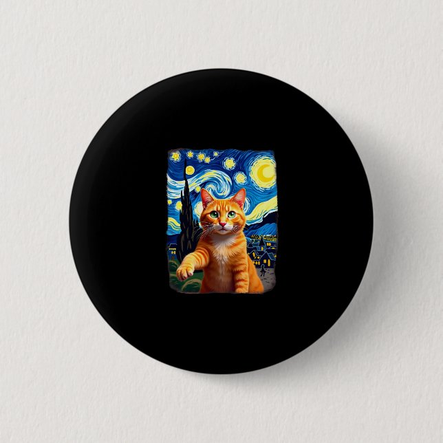 Badge Rond 5 Cm Orange Chat Selfie Starry Night Chat Maman Amoureu (Devant)