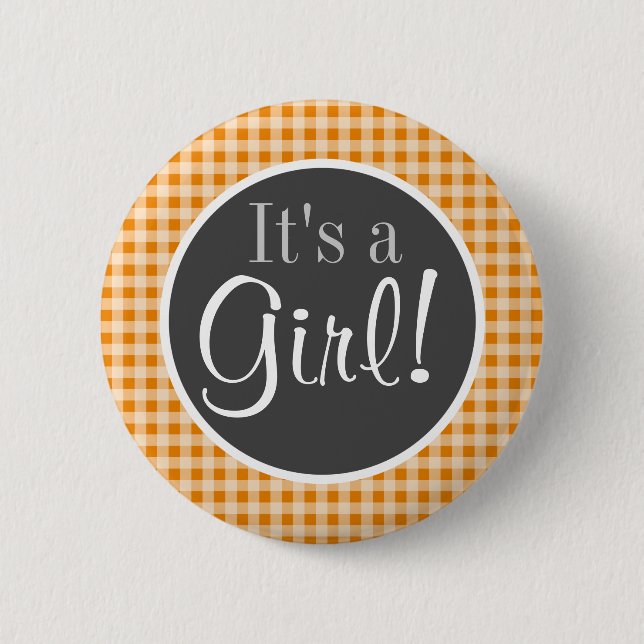 Badge Rond 5 Cm Orange foncé En vichy (Devant)