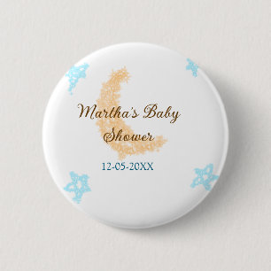 Badge Rond 5 Cm Orange lune bleu étoiles parties scintillant baby