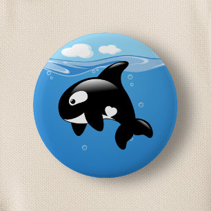 Badge Rond 5 Cm Orca Whale en Océan