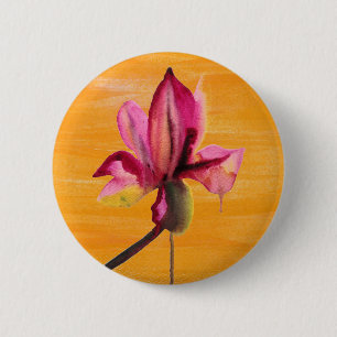 Badge Rond 5 Cm Orchidée violette couleur orange pop art fleur