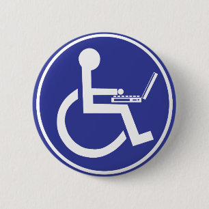 BADGE ROND 5 CM ORDINATEUR PORTABLE HANDICAPÉ