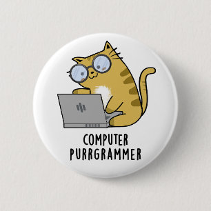 Badge Rond 5 Cm Ordinateur Purr-grammer Funny Cat Pun