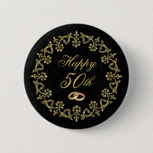 Badge Rond 5 Cm Ornate Gold sur Black 50e anniversaire Mariage