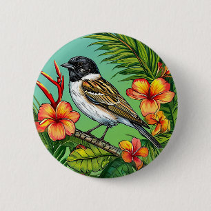 Badge Rond 5 Cm Ornement d'oiseau floral