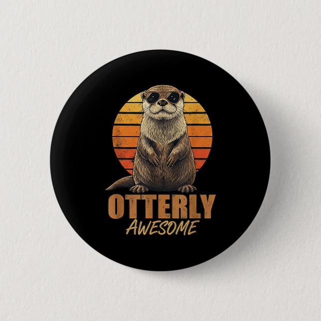 Badge Rond 5 Cm Otterly Awesome Retro Sunset Sea Otter Lover Graph (Devant)