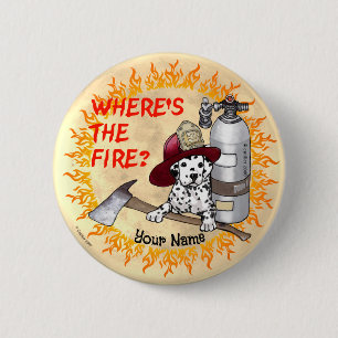 Badge Rond 5 Cm Où est l'incendie Pompiers