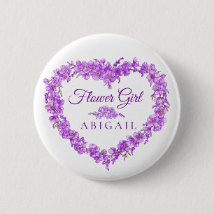 Badge Rond 5 Cm Oubliez-moi pas violet fleur de coeur fille mariag