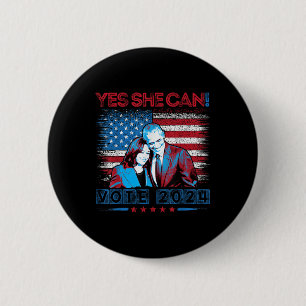 Badge Rond 5 Cm Oui Elle Peut, Barack Obama - Kamala Harris, Us El