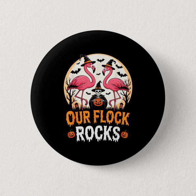 Badge Rond 5 Cm Our Flock Rocks Flamingo Halloween Costume Matchin (Devant)