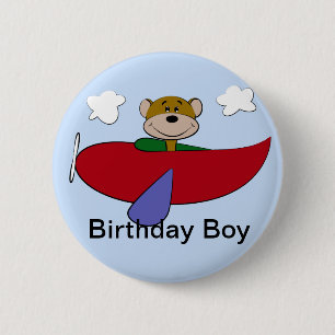 Badge Rond 5 Cm Ours Avion Anniversaire