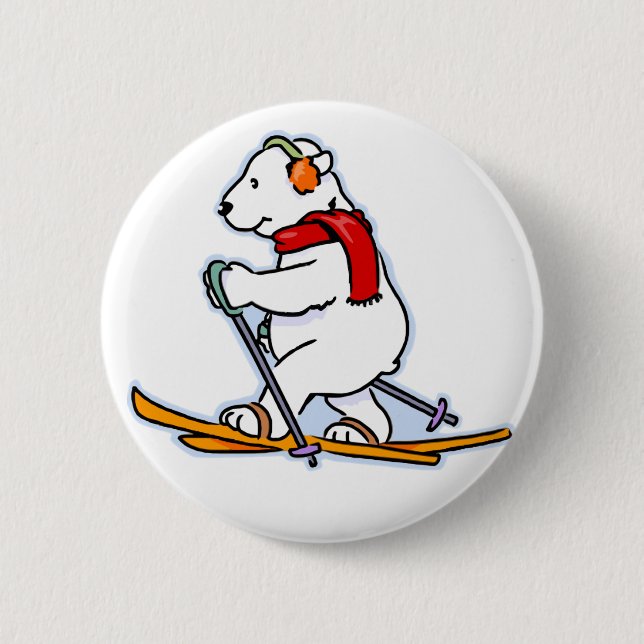 Badge Rond 5 Cm Ours blanc de ski (Devant)