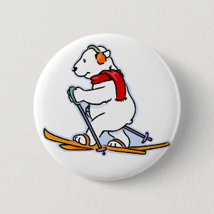 Badge Rond 5 Cm Ours blanc de ski