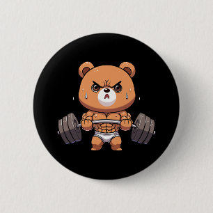 Badge Rond 5 Cm Ours Culturiste Musculation Muscle Gym Haltérophil