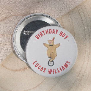Badge Rond 5 Cm Ours de cirque vintage pour garçon d'anniversaire