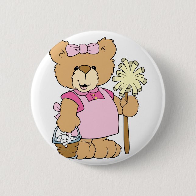 Badge Rond 5 Cm Ours De Nettoyage De Maison Mignonne (Devant)