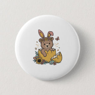 Badge Rond 5 Cm Ours de Pâques mignon dans un œuf cassé Vecteur vi