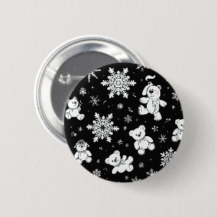 Badge Rond 5 Cm Ours en peluche blanc et motif sans couture de flo