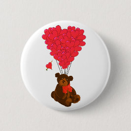 Badge Rond 5 Cm Ours en peluche et ballons cardiaques