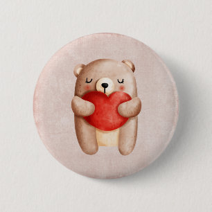 Badge Rond 5 Cm Ours en peluche mignon portant un coeur rouge