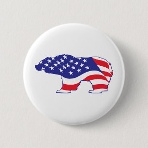 Badge Rond 5 Cm Ours grizzli patriotique