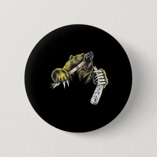 Badge Rond 5 Cm Ours Grizzly Éclatant Malgré Bâton de Hockey Qui M