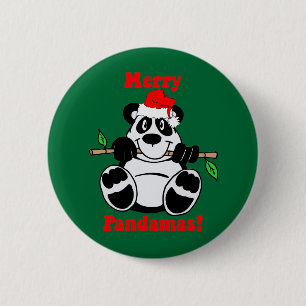 Badge Rond 5 Cm Ours panda drôle de Noël