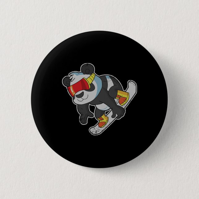 Badge Rond 5 Cm Ours Panda Snowboard (Devant)