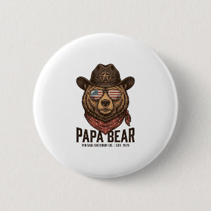 Badge Rond 5 Cm Ours Papa Cowboy Ours Patriote Vintage Vector Des