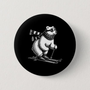 Badge Rond 5 Cm Ours Polaire Drôle Aime Skier Dans La Neige En H