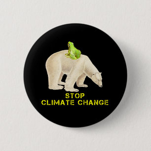 Badge Rond 5 Cm Ours polaire Grenouille verte Stop Changement clim