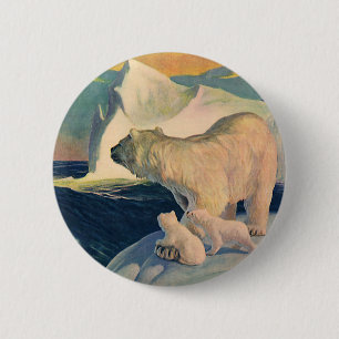 Badge Rond 5 Cm Ours polaires vintages sur Iceberg, animal sauvage