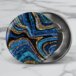 Badge Rond 5 Cm Paillettes Glam Brillant fille marbre art bleu