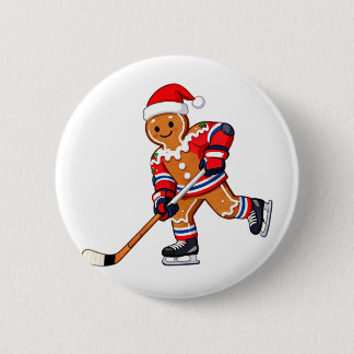 Badge Rond 5 Cm Pain d'épice Hockey Noël Hockey sur glace Sports