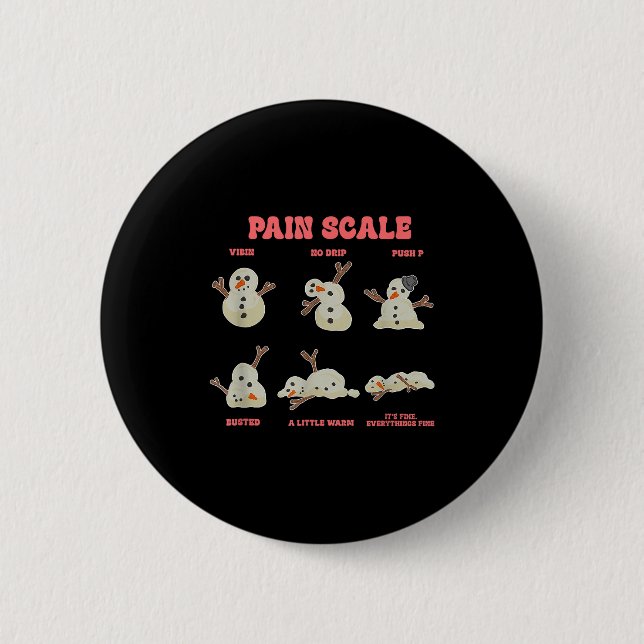 Badge Rond 5 Cm Pain Scale Funny Melting Snowman Christmas  (Devant)