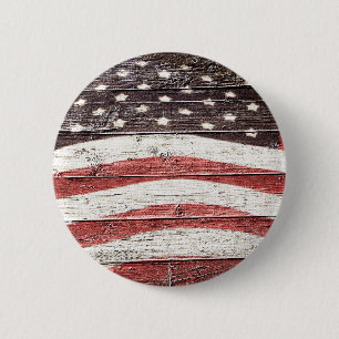 Badge Rond 5 Cm Painted American Flag on Rustic Wood Texture