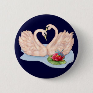 Badge Rond 5 Cm Paire de cygne