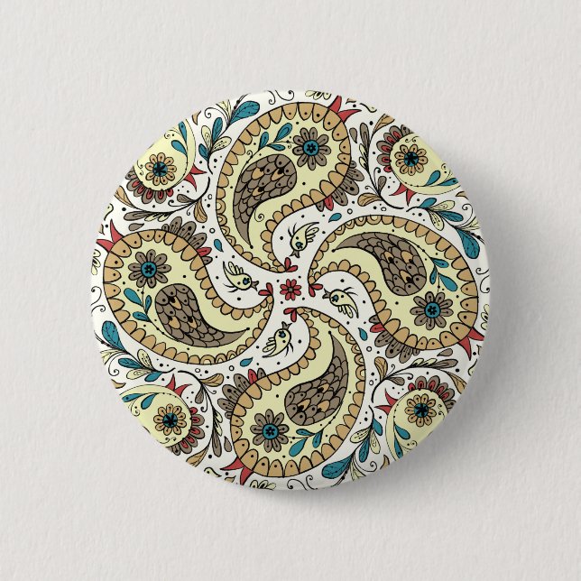 Badge Rond 5 Cm Paisers en jaune/brun et blanc (Devant)