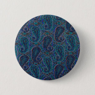 Badge Rond 5 Cm Paisley Bleu Indien Boho Classique Vintage