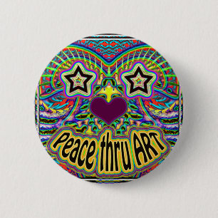 Badge Rond 5 Cm paix-à travers-art-étoile-visage