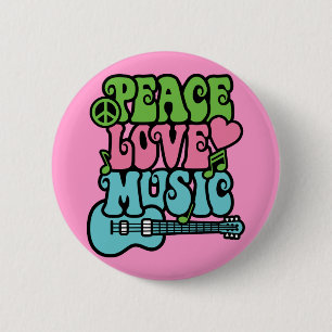 Badge Rond 5 Cm Paix, amour et musique