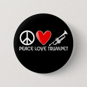 Badge Rond 5 Cm Paix, amour, trompette