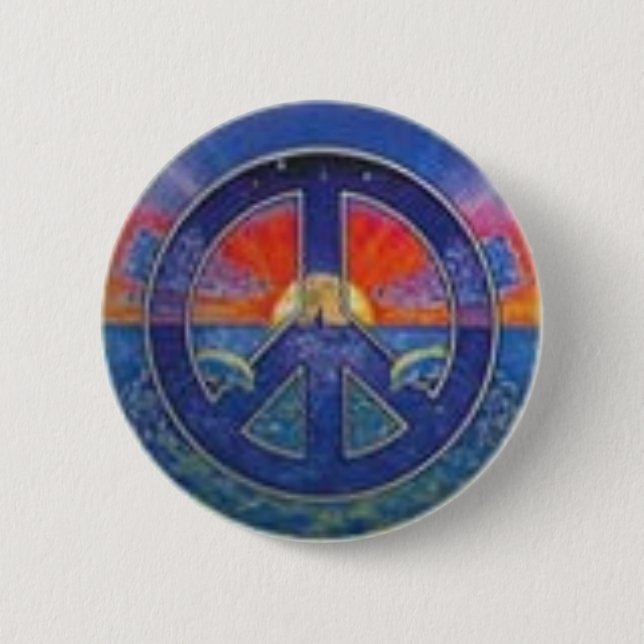 Badge Rond 5 Cm Paix de coucher du soleil de dauphin (Devant)