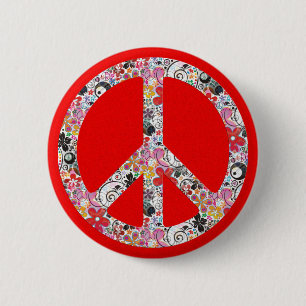 Badge Rond 5 Cm Paix de l'énergie des fleurs I  éclaboussure rou